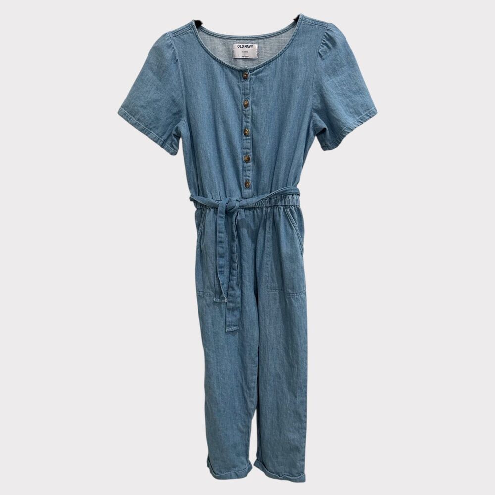 OLD NAVY Girls Chambray Short Sleeve Jumpsuit (Size L 10-12) EUC